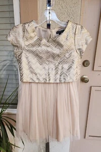 10 GIRLS Sequin Hearts gold geometric nude tulle dress formal wedding party - Picture 1 of 15