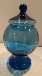 Vintage Blue Glass Lidded Candy Dish Apothecary Jar - Picture 1 of 8