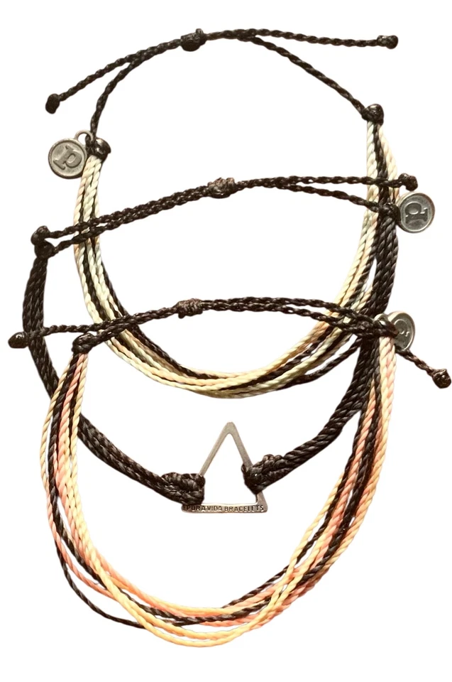 3 Pulseras Ajustables Pera Vida Cordón Negro Amarillo Triangular Verano Playa Diversión Foto 1 de 1