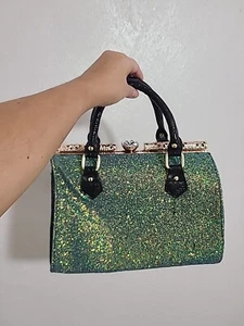 Glitter Green Gold Satchel Bag Size Medium  - Picture 1 of 6