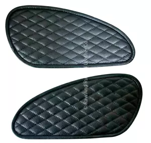 Quilted Black Leather knee Tank Pads for Royal Enfield Interceptor - Picture 1 of 4