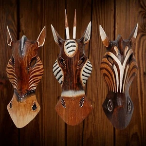 Máscara de animal cabeza de madera caballo antílope colgante de pared 10 pulgadas No.04 tallado a mano - Imagen 1 de 13