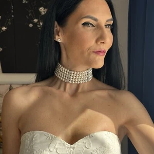 Layered pearl choker, 5 strand bridal necklace made with white Swarovski pearls - Picture 1 of 13