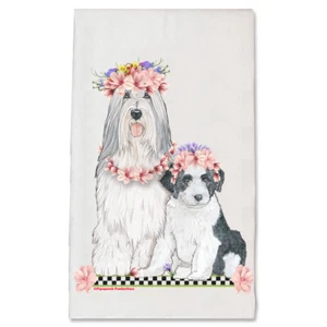 Bearded Collie Dog with Flowers Kitchen Dish Towel Pet Gift - Picture 1 of 1