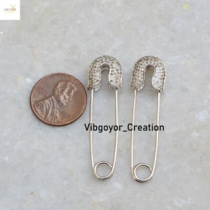 Sale! Diamond Safety Pin Pendant 925 Sterling Silver Handmade Jewelry Brooch Pin - Imagen 1 de 4