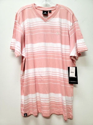 Camiseta vintage Akademiks para hombre XL a rayas cuello en V malva rosa claro Foto 1 de 4