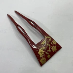 Kanzashi kimono bastoncino per capelli forcina colore oro con motivo fiori rossi - Foto 1 di 7