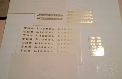 LIONEL 710-710-712 GOLD METALLIC WATERSLIDE DECAL PASSENGER 3  CAR W/SERIF LOOK! - Image 1 of 3