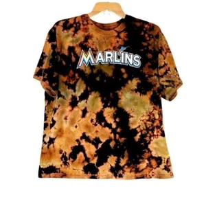 T-shirt uomo MLB Majestic Marlins taglia 2XL nero oro tie-dye manica corta - Foto 1 di 6