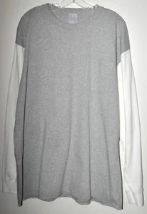 Long Sleeve Pocket Tee Soft Knit Color Block Gray & White Men's Size 2XL New - Picture 1 of 3