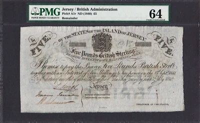 Jersey 5 Pounds ND (1840) Remainder Pick-A1r Choice UNC PMG 64 RARE ! - Image 1 of 2