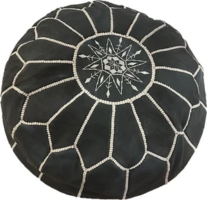 Grey Moroccan pouf- Grey Pouf with white Stitching- Pouf ottoman hassock grey - Picture 1 of 4