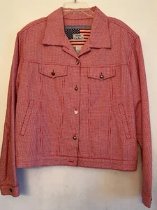 Vintage Koret City Blues Women's Long Sleeve Short Jacket Red White Checked XL - Picture 1 of 6