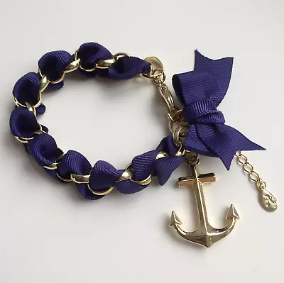 Accessorize Chunky Chain Anchor Bracelet - Nautical, Statement, Royal Blue, Gold - Изображение 1 из 4
