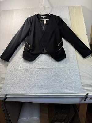 Calvin Klein Velvet Moto Jacket Small Open Front Gold Zipper Pockets - Image 1 of 4