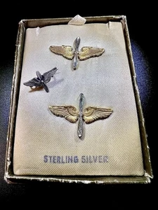 3 Vintage WWII US Airforce Sterling Silver Propeller & Wings Pins - Picture 1 of 6