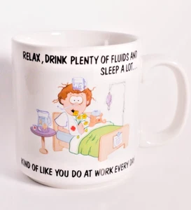 Get Well Soon Office Coffee Mug, RUSS BERRIE Drink Plenty Of Fluids... Funny VTG - Picture 1 of 5