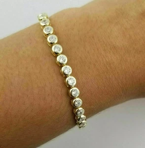 5Ct Round Cut Lab Created Diamond Bezel Tennis Bracelet 14K Yellow Gold Plated - Picture 1 of 4