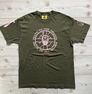 Mishka NYC 'Death to our friends' Men Skateboarding T-Shirt Size Large Khaki - Picture 1 of 10