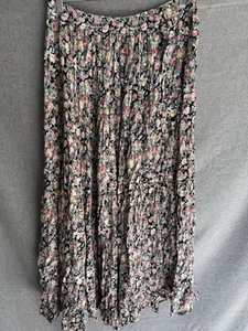 Vintage 90er Neo Nostalgie schwarz rosa Blumen Maxi Stufen Besenstiel Rock Goth Boho L - Bild 1 von 6