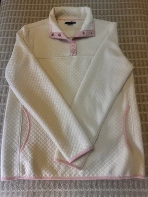 Jones New York Sweatshirt Pullover Women's Medium 1/4 Snap pink Trim - Image 1 of 4