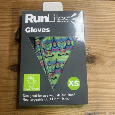 RunLites Peacock Design Half Finger Running Glove Size XS With Lights - Image 1 of 4