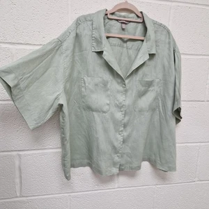 H&M Linen Shirt Size XXL 2XL Oversized Pale Sage Green Short Sleeve Button Up - Picture 1 of 9