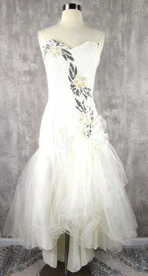 Винтажный 80-х Надин белый блестки русалки тюль платье без бретелек выпускного вечера маленький - Изображение 1 из 4