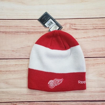 Detroit Red Wings Hat Cap Knit Beanie One Size Red White NHL Hockey Reebok Mens - Image 1 of 4