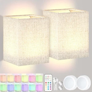 2X Battery Operated Wall Light Wireless Wall Sconce RGB Dimmable LED Wall Lamp - Picture 1 of 15