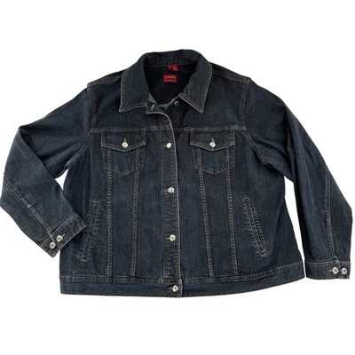 Chaps Ralph Lauren 女式 2X Plus 牛仔夹克深色牛仔经典学院风休闲 — 第 1/4 张图片