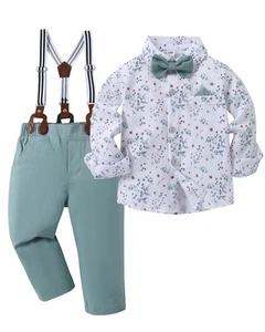 Matching Family Outfits Short Sleeve White Flower Dress Shirt Bow Tie Suspend... - Picture 1 of 6