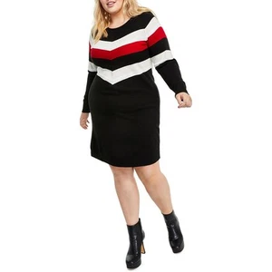BCX Womens Black Colorblock Knit Sweaterdress Plus 1X BHFO 1776 - Picture 1 of 1