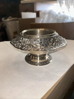 "Centro de mesa decorativo vintage plateado ornamentado floral 6,5"" diámetro 3,5 de alto" Foto 1 de 4