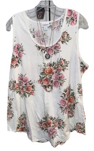 New LuLaRoe 2XL White Melon Pink Green Dainty Floral Tank Regular Tank Top - Picture 1 of 8