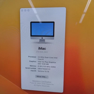 iMac 2017  21.5" FHD Intel i5 8GB RAM 1TB HDD  MacOS Ventura - Image 1 of 4