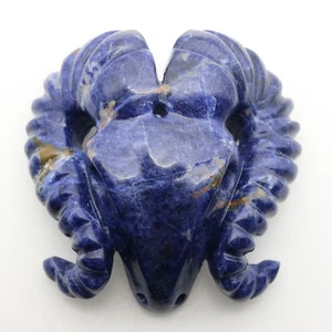 blue stripe jade carved sheep horn skull,realistic,crystal healing amulet K831 - Picture 1 of 8