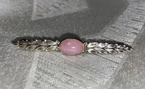 Vintage Sterling Silber Blumen Brosche mit Rosenquarz Cabochon (925 & signiert) - Bild 1 von 6