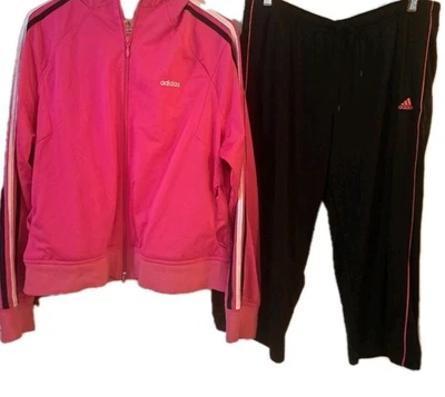 Adidas Traje de Pista Chaqueta + Pantalones Cortos Rosa Negro L/XL Correr Gimnasio Atletismo  Foto 1 de 4