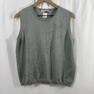 C.M. Shapes Cotton Blend Sleeveless Embroidered Mint Sage Sweater Vest Womens XL - Image 1 of 4