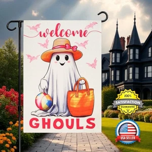 Welcome Ghouls Summerween Verano Halloween Jardín Bandera 12.5x18" Doble Cara NUEVO - Imagen 1 de 13