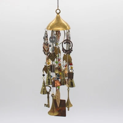 Carillón de viento reciclado artesanal atrapasol hecho a mano latón búhos campanas y llaves bohemio Foto 1 de 4