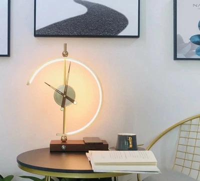 3 in 1 Modern Style Golden LED Table Lamp Clock Wireless & USB Charger - Image 1 of 4