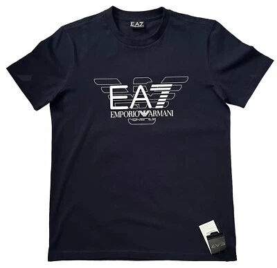 $250 NEW GIORGIO ARMANI COTTON T SHIRT M NAVY GRAPHIC - Image 1 of 4