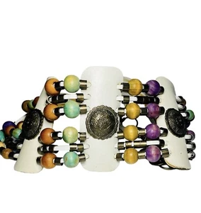 Boho Y2K Holzperlen Concho Metall Hüftgürtel 80er 90er bunt mehrstrangig - Bild 1 von 8