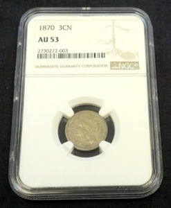 1870 3CN NGC AU53. REDUCED 3/6/24 (2159) - Picture 1 of 4