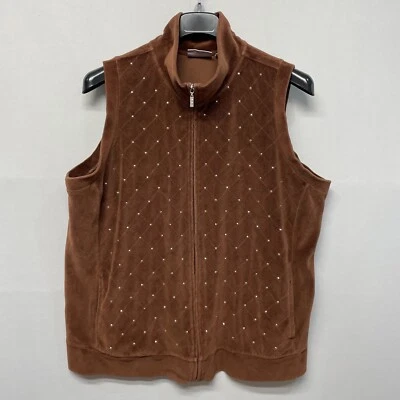 Quacker Factory Women Sleeveless Vest Jacket Size 2X Brown Velvet M270 -11 - Image 1 of 4