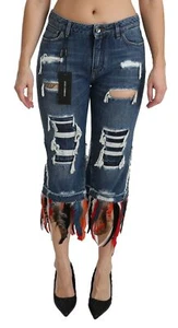 Dolce & Gabbana Azul Plumas Cintura Baja Corto Algodón Mujer Vaqueros Auténtico - Imagen 1 de 5
