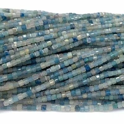 Natural Stone Genuine Gemstone Blue Trolleite Montebrasite Cube Faceted Beads - Image 1 of 4