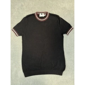 Topman Ringer Shirt Tee Mens Medium Black Red Knit Short Sleeve Crew Neck Stripe - Picture 1 of 6